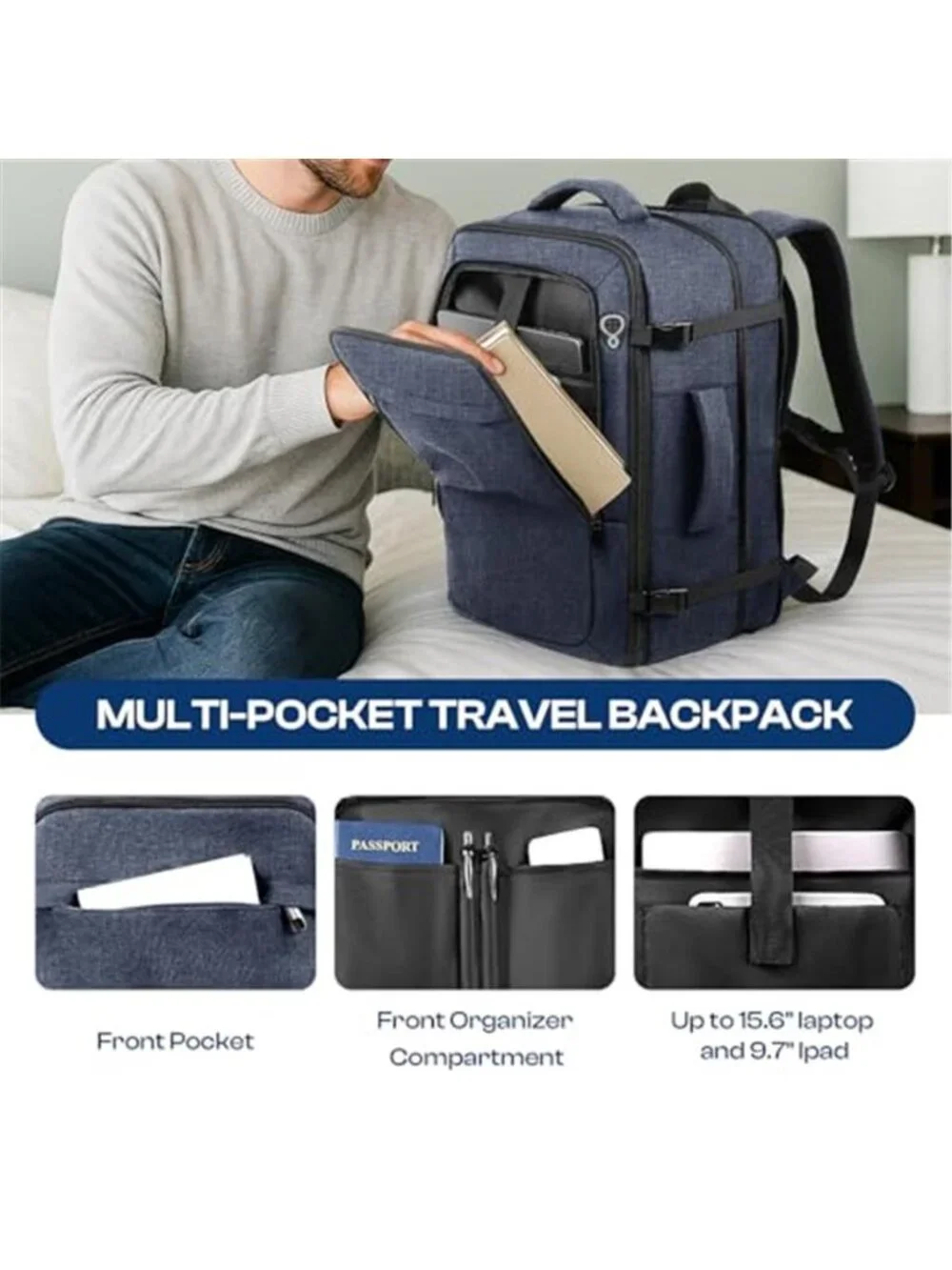 Expandable Travel Backpack Carry On TSA Approved 40L Laptop Weekender Bag